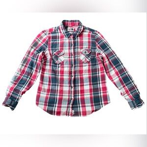 The North Face Pink Plaid Button Up Long Sleeve Shirt 100% Cotton
